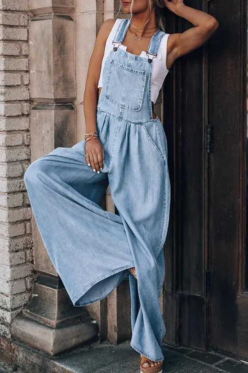 Summer Women's Pants Wide Leg Leisure Vacation Jumpsuit Light Blue - Shop at LoveMi