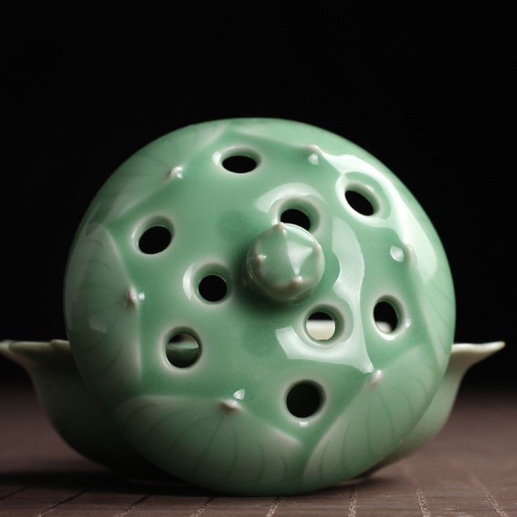 Handmade Lotus Carved Celadon Incense Burner