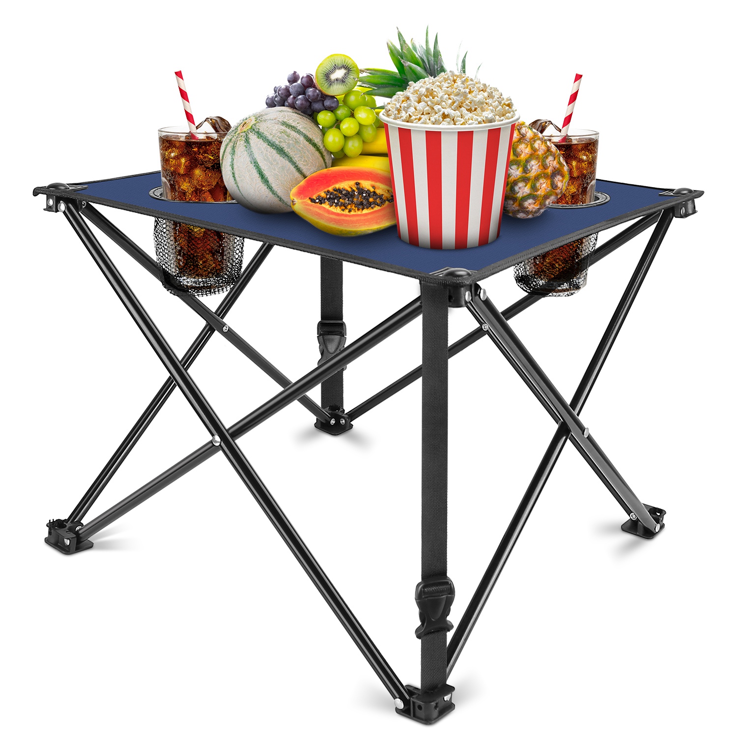1Pc 2Pc Options Foldable Camping Table Portable Picnic Table Lightweight Travel Desk With 2 Cup Holders Carrying Bag Color Options Black Orange Green Red Blue Navy Blue image 24