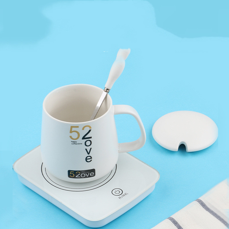 Ceramic Thermostatic Coaster Mug With Lid Milk Heating Water Cup