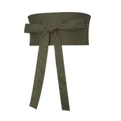 Cotton And Linen Waist Wrap Lace-up Dress Accessories - Army Green - View 1