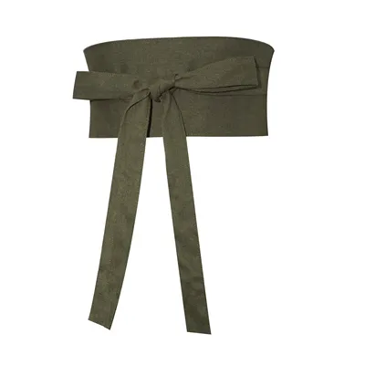 Cotton And Linen Waist Wrap Lace up Dress Accessories Army Green - Shop at LoveMi