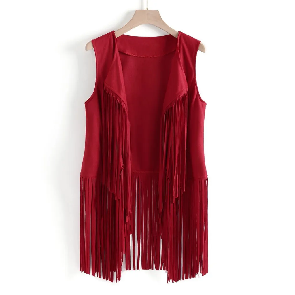 Fashion Thin Tassel Sleeveless Vest Women - Red