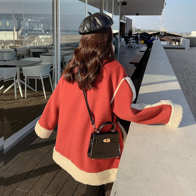 Contrast Stitching Small Quilted Lamb Wool Coat