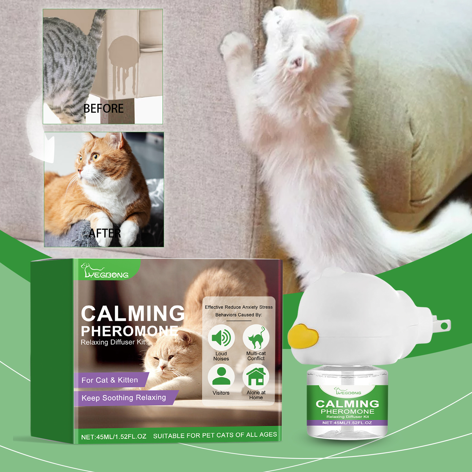 Cat Calming Pheromone Diffuser Kit 45ml, Stress Relief For Anxious Cats & Kittens — foto 11