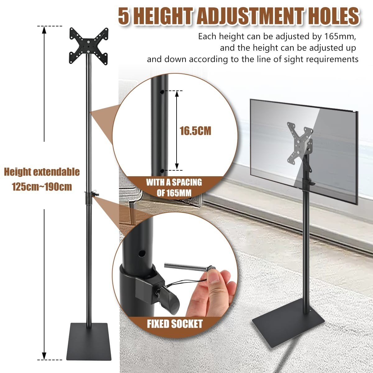 360 TV Floor Steel Stand For 14-43 Inch Screen Rotatable Height Adjustable UK — image 7