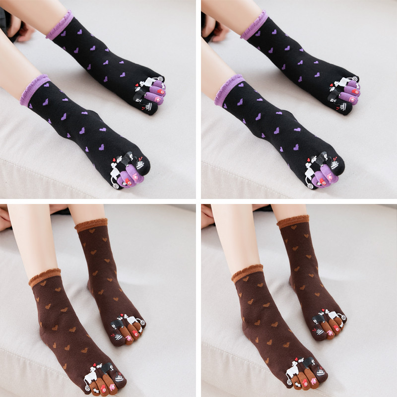 Title 4, Autumn and Winter Cotton Five-finger Socks Wome...