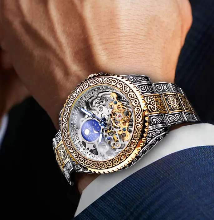 Men's Fashion Hollow Retro Carved Automatic Mechanical Watch