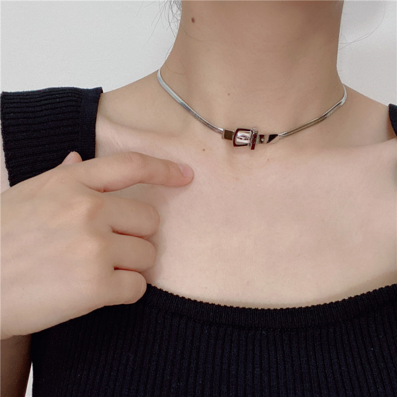 Short Belt Buckle Titanium Steel Collar Hip-Hop Style High-End Design Personality Niche European Style Necklace