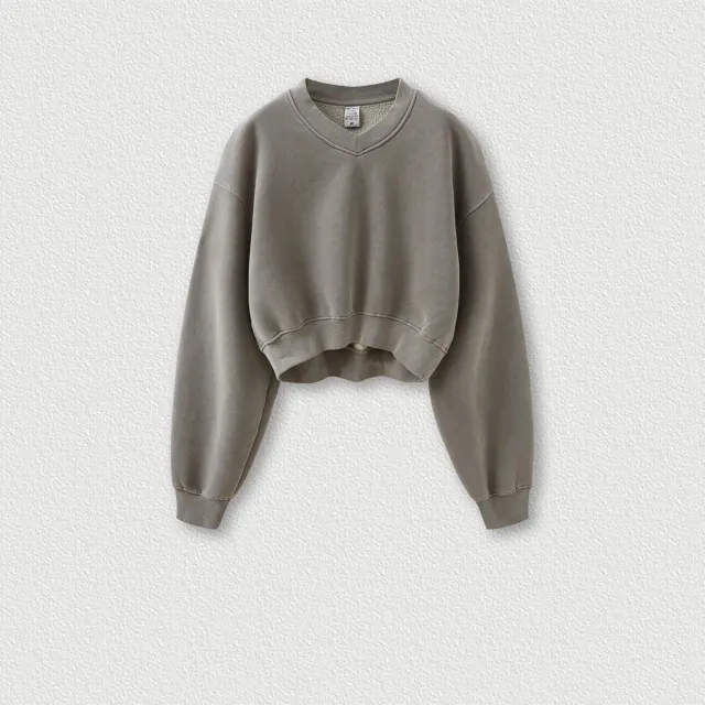 Vintage Wash And Fleece V neck Hoodie Curry S - Shop at LoveMi