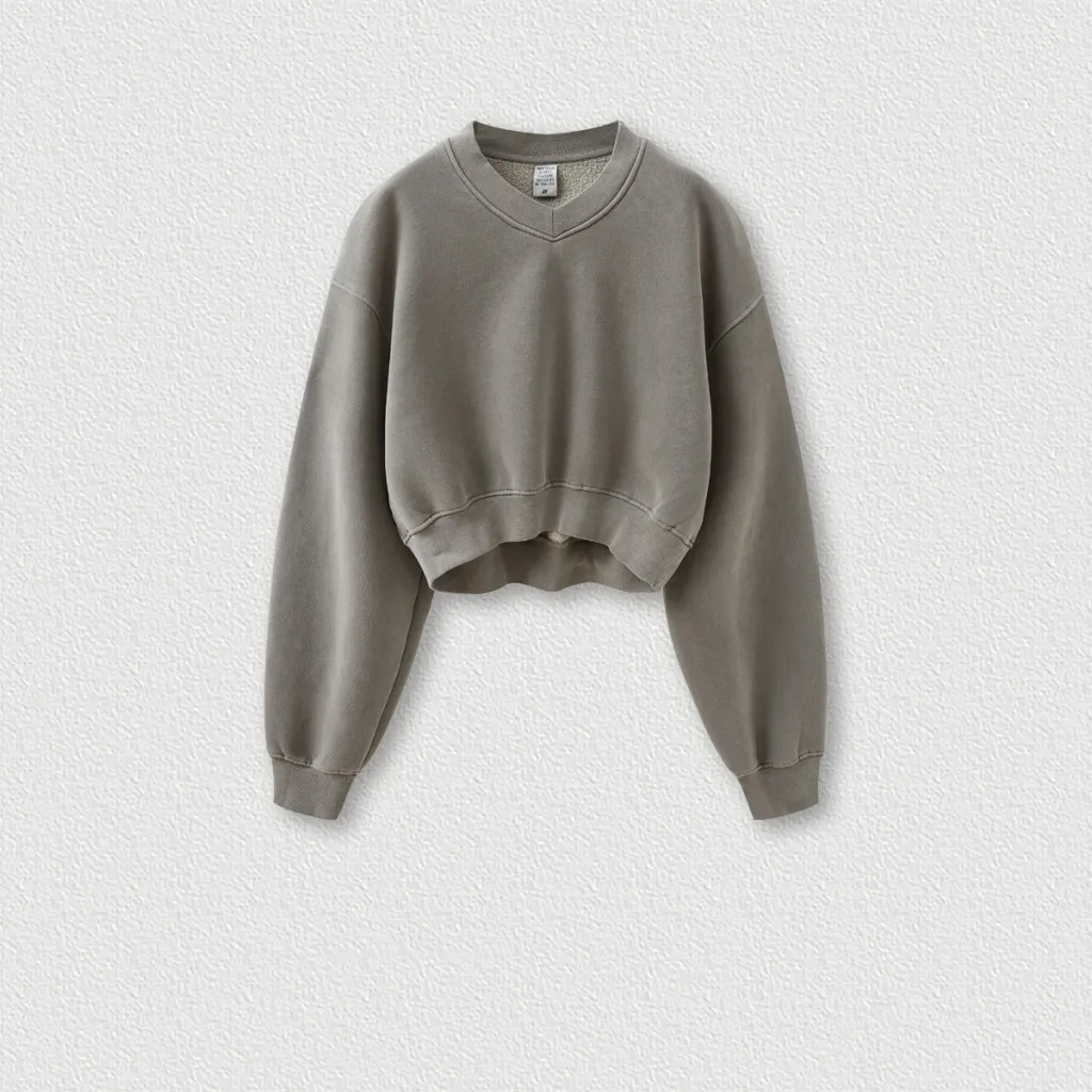 Vintage Wash And Fleece V-neck Hoodie - Curry-S
