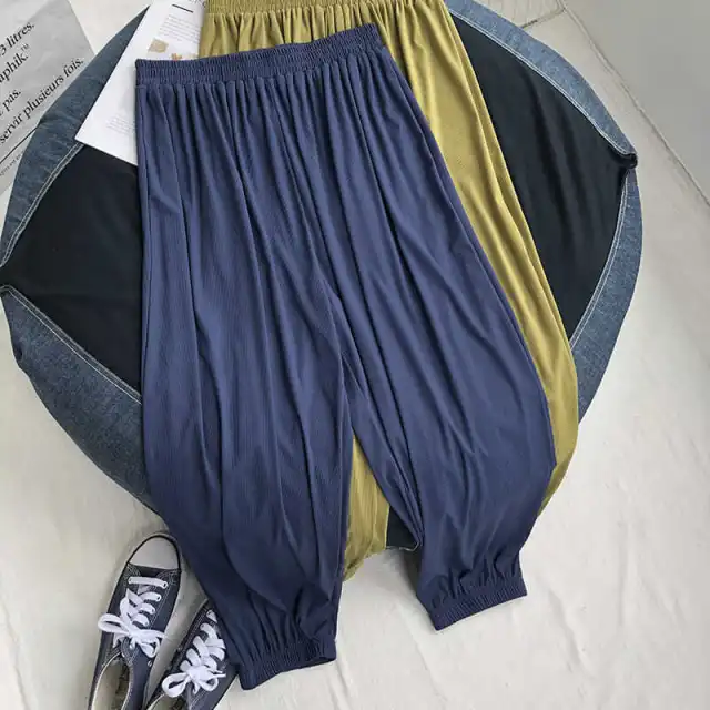 Large Size Women's Loose Leggings Straight Casual Slim Harem Pants Dark Blue - Shop at LoveMi
