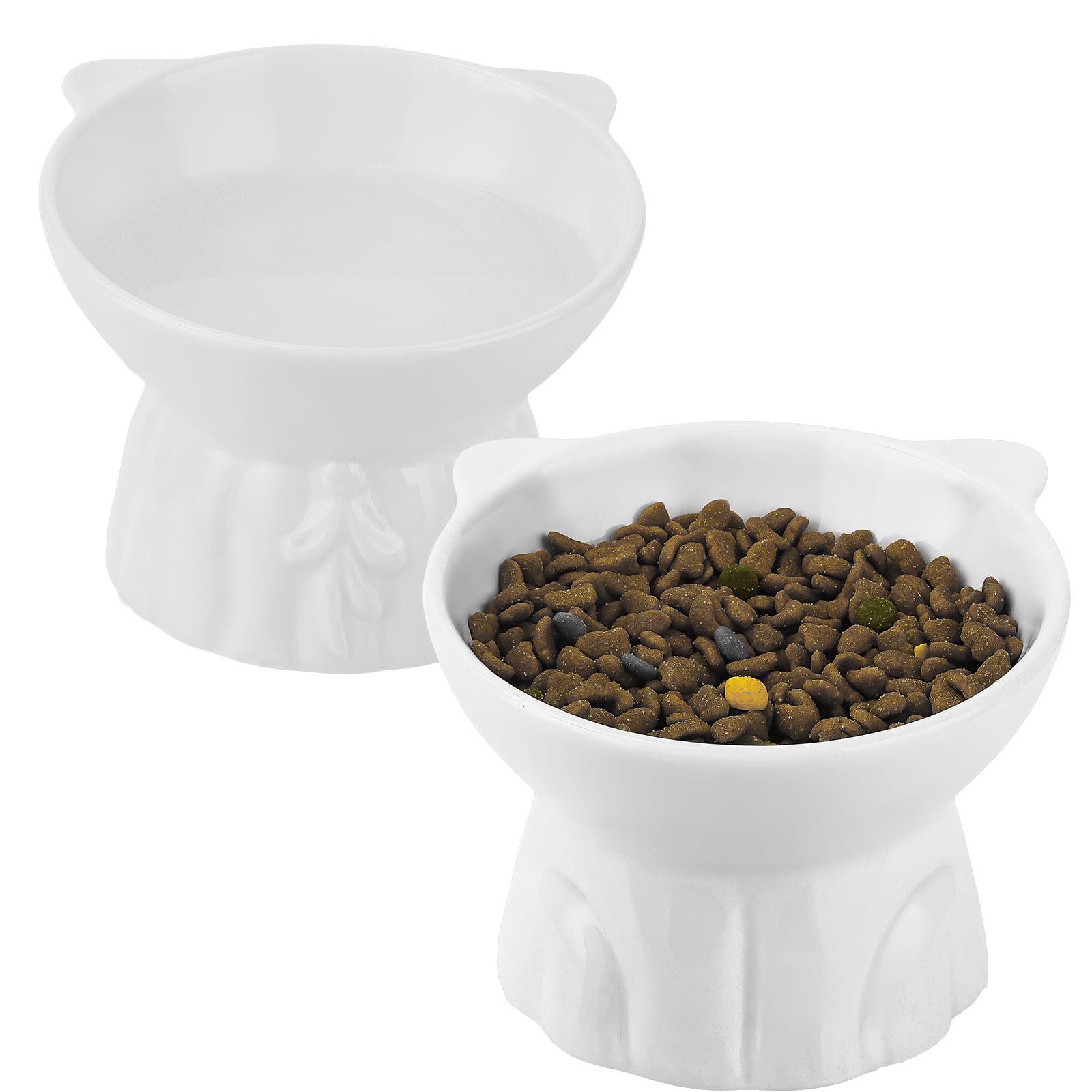 Boluri pentru pisici ridicate, vase de apă și hrană pentru pisici crescute din ceramică - Design foarte larg și superficial, anti-vomitare și digestie