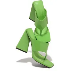 Large Clip Toe Square Head High Heel Fashion Sandals And Slippers - Green - View 1