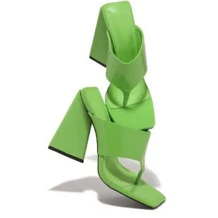 Large Clip Toe Square Head High Heel Fashion Sandals And Slippers Green - Shop at LoveMi