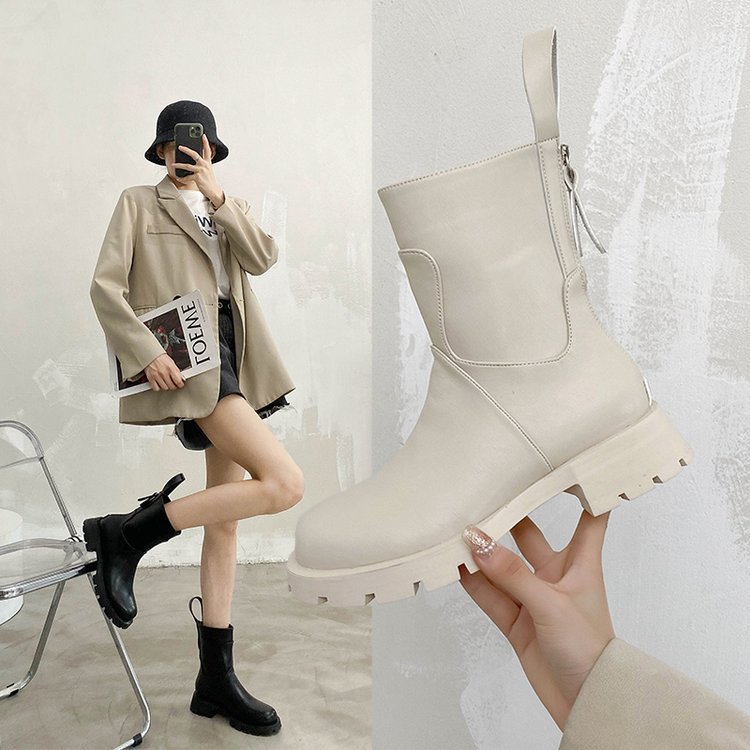 Fashion Zipper Mid-tube Platform Martin Boots