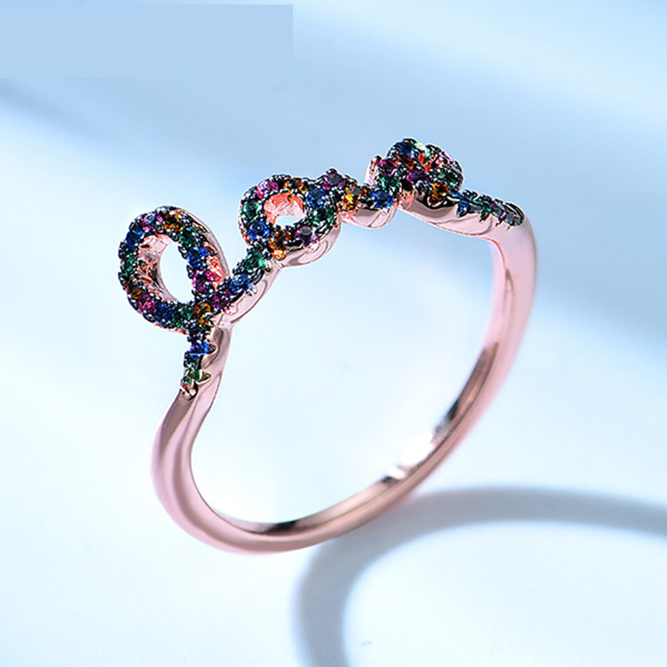 Sterling Silver Personalized Rainbow Jewelry Diamond Ring