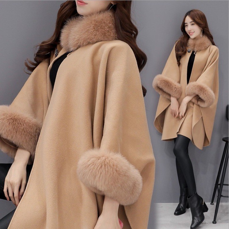Fox Fur Collar Mid-length Woolen Coat