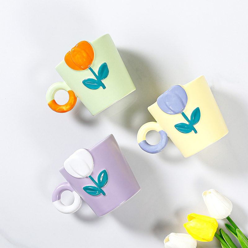 Title 4, Hand Painted Tulip Ceramic Cup Three-dimensiona...