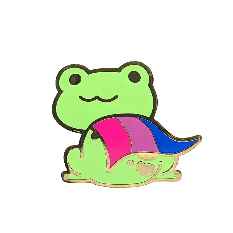 Enamel Bisexual Pride Frog Brooch Pin - Gold