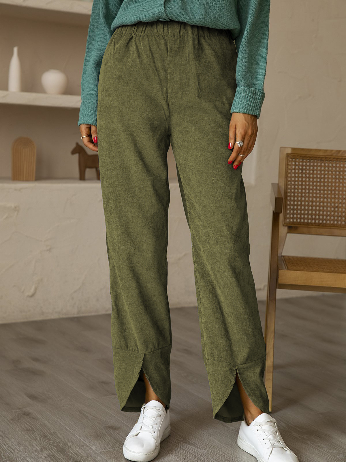 Autumn And Winter Thick Corduroy Elastic Waist Straight Casual Pants