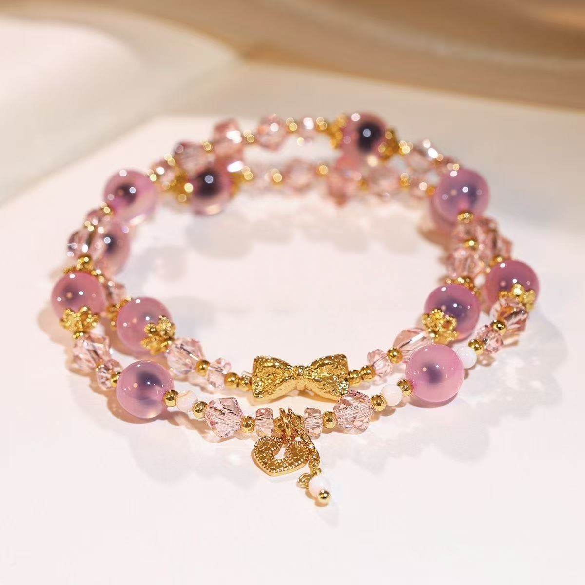 Natural Purple Phantom  Amethyst Bracelet Rose Quartz Double Layer Beaded Chain Wisdom Energy Jewelry For Women