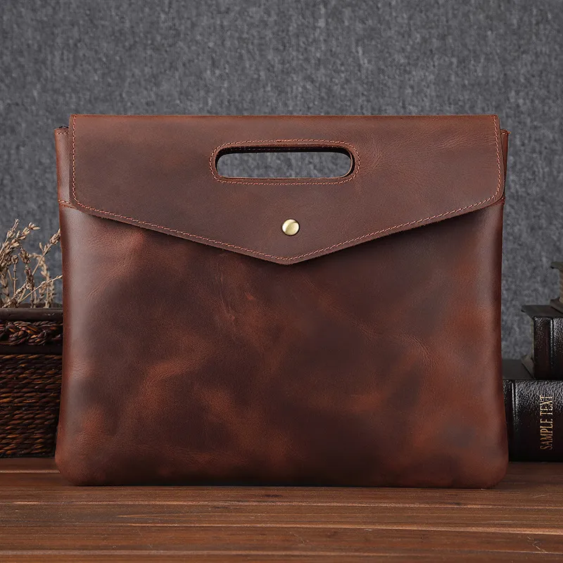 Genuine Leather Men's Briefcase Vintage Business - Brown