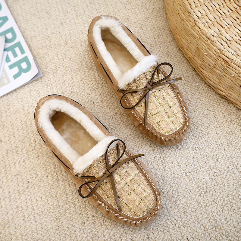 Soft-soled Lambs Wool Shoes Women's Round Toe Warm Large Size Bow