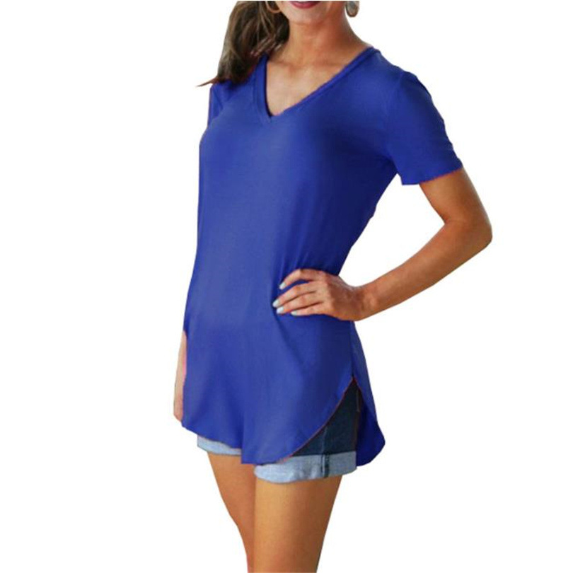 Title 6, V-neck Solid Color Loose Short-sleeved T-shirt