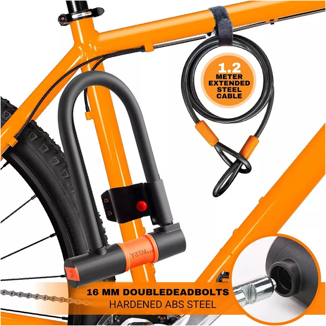 U Shaped Bike Lock With Two Keys Heavy Duty Cable With Bracket Bicycle Lock 6