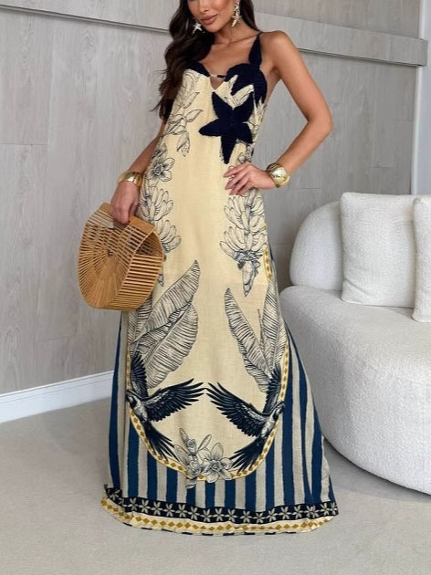 Printed Color-blocked Striped Resort Dress - Image 3
