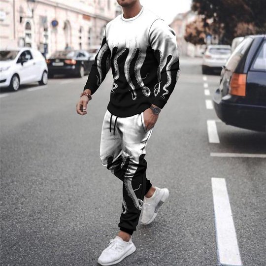 3d Digital Printing Crew Neck Sweater Sports Trousers Suit