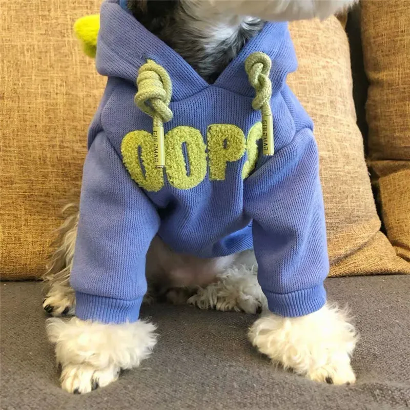 Small And Medium-sized Dog Cat Plus Velvet Warm Hooded Sweater - Blue