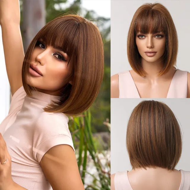 Female Qi Bang Short Bobo Full Headpiece Wig Brown - Shop at LoveMi