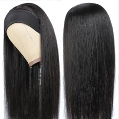 Human Hair No Lace Headband Wig - Black - View 1