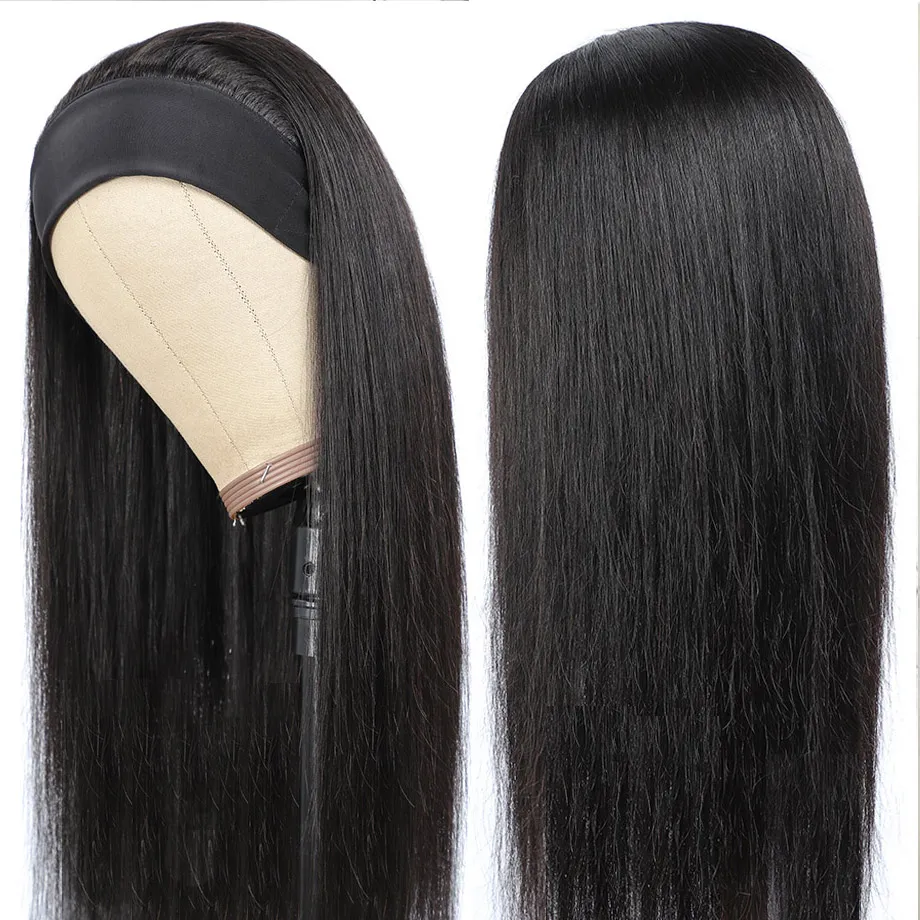 Human Hair No Lace Headband Wig - Black