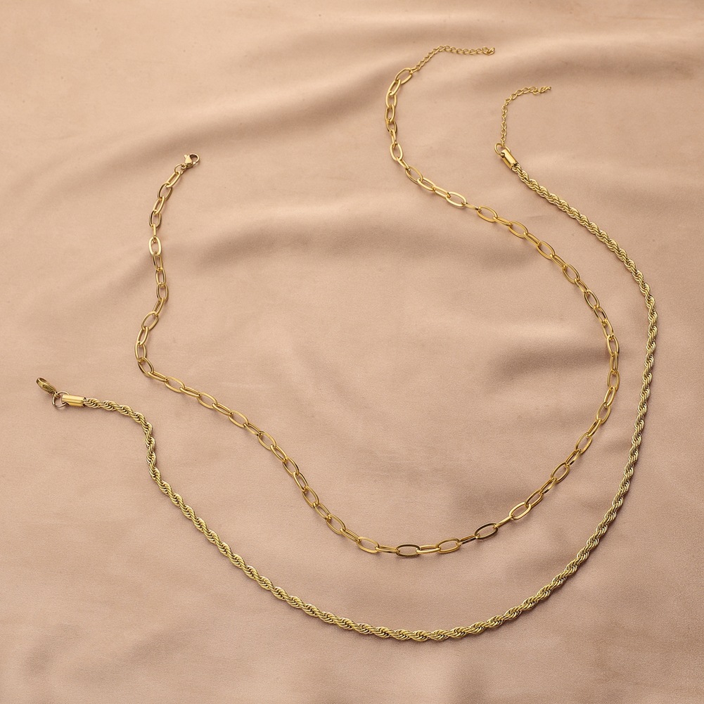 Double-Layer Stainless Steel Golden Twist Chain Single Chain