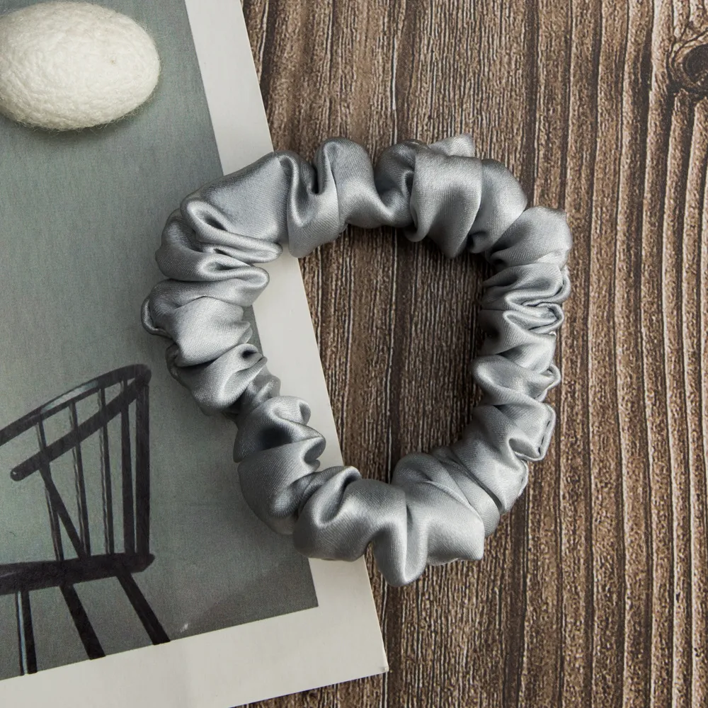 Silk Rubber Band Elastic Hair Accessories Bundle Colon Ring - Silver Grey