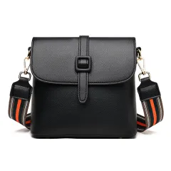 Women's Leather Strap Crossbody Shoulder Bag - Black - View 1