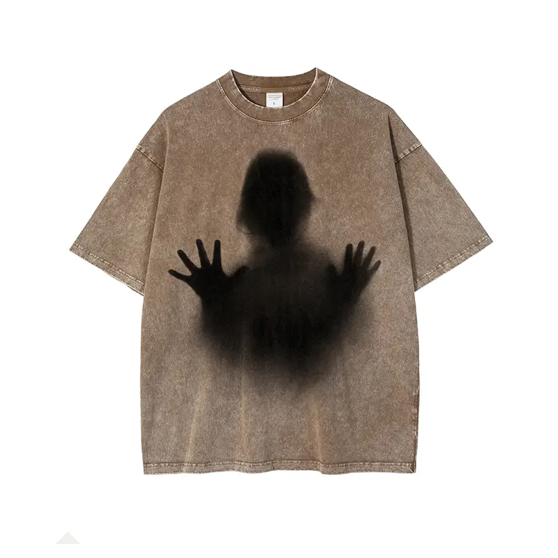 Men's And Women's Vintage Washed Distressed Printed Short Sleeve T-Shirt
