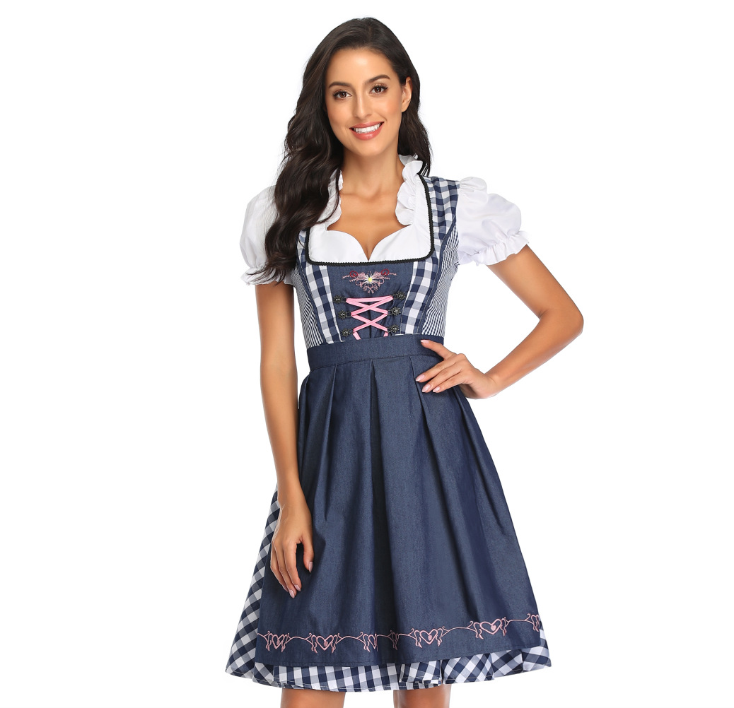 Oktoberfest Ethnic Costume for Festive Celebrations. Product information: Fabric content: polyester (polyester) Applicable gender: female Size Information: Size/CM Bust Waist S 92 72 M 96 78 L 100 84 XL 105 90 XXL 110 96 Note: 1. Asian sizes are 1 to 2 si