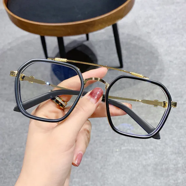 Double Beam Retro Square Frame Myopia Anti Blue Light Glasses Blue - Shop at LoveMi