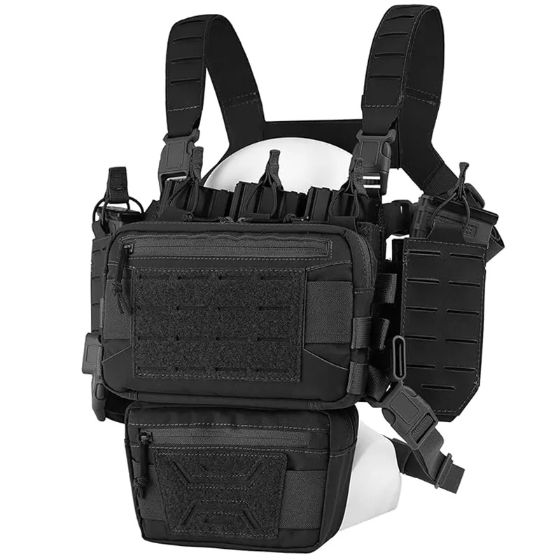 Modular Tactical Chest Rig with Magazine Pouch. High Quality Material Tactical chest rig tactical vest is made of high quality nylon fabric, an heavy duty fabric that resists wear, stress, and tearing, Water repellent fabric ensures minimal water absorpti