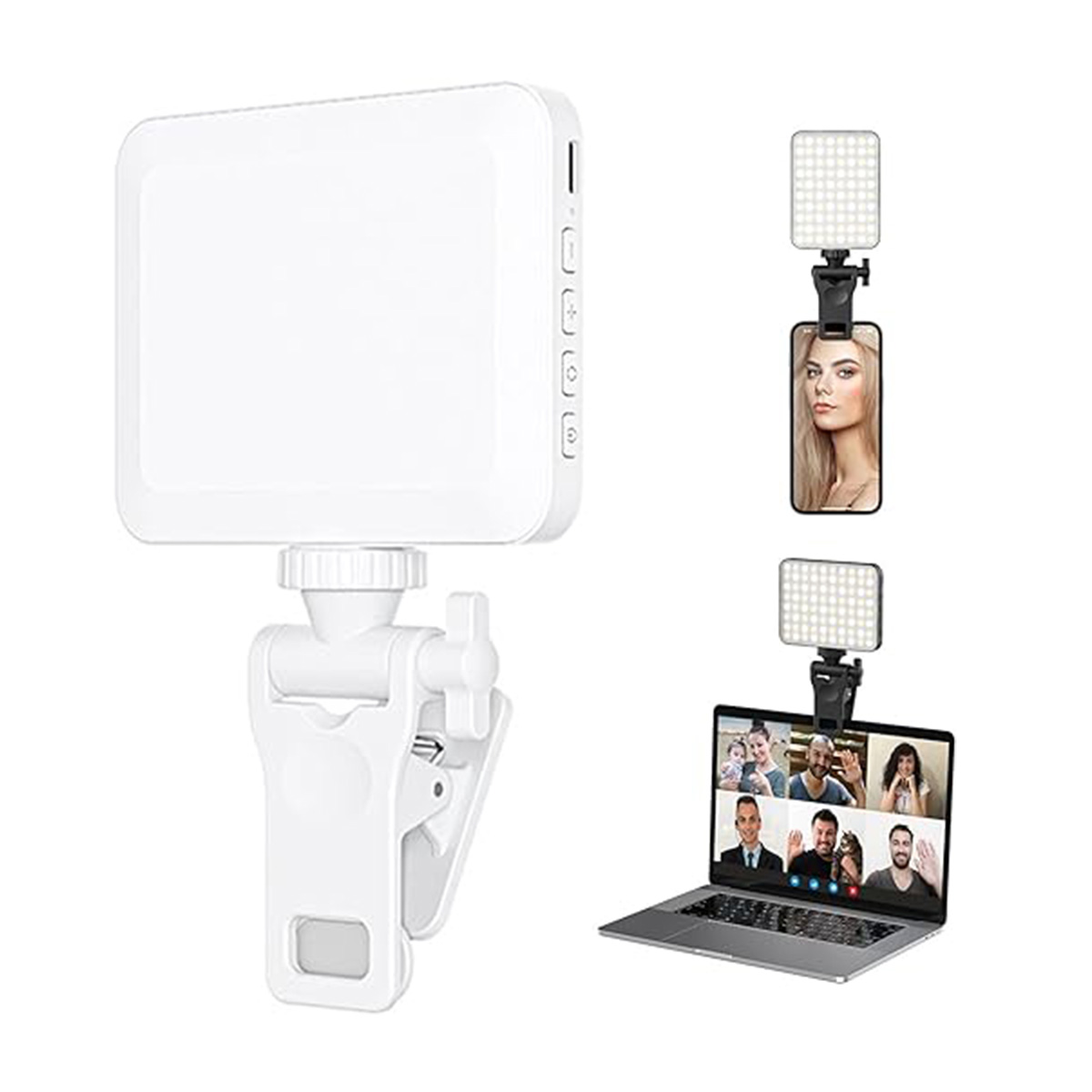 Rechargeable Selfie Light Clip Fill Light Phone Laptop Tablet Portable Light Video Conference Live Streaming Zoom Call Makeup Picture White