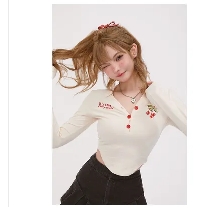 V neck Tight T shirt Bag Hip Skirt Long Sleeve Top - Shop at LoveMi
