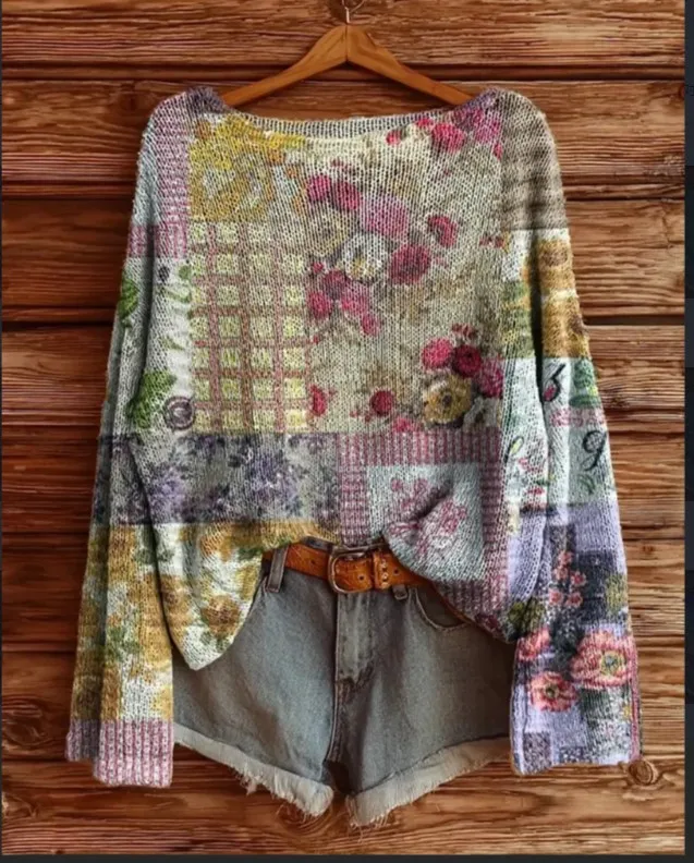 Women's Printed Knitted Sweater Multicolored One - Shop at LoveMi