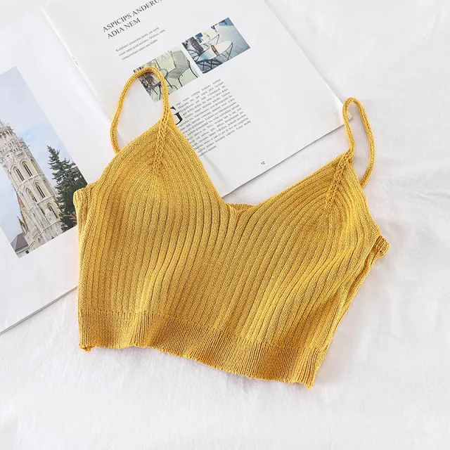 Women's Sling Knit Short Solid Color All match Vest Yellow - Shop at LoveMi