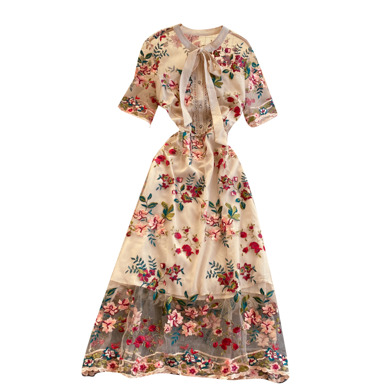 Bow-Neck Short-Sleeve Dress, picture 4 of 5