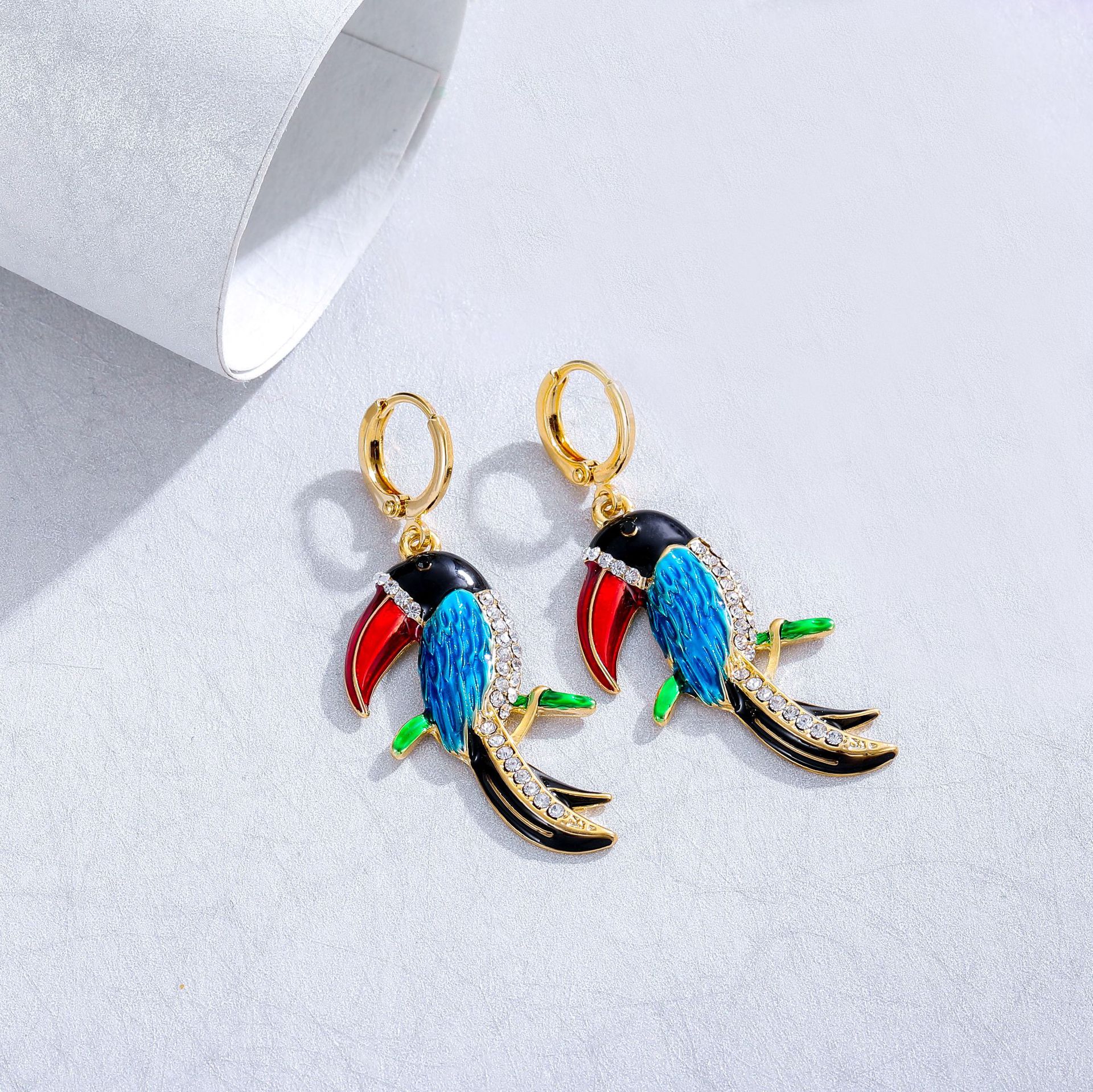 Retro Fairytale Style Parrot Bird Animal Diamond Earrings