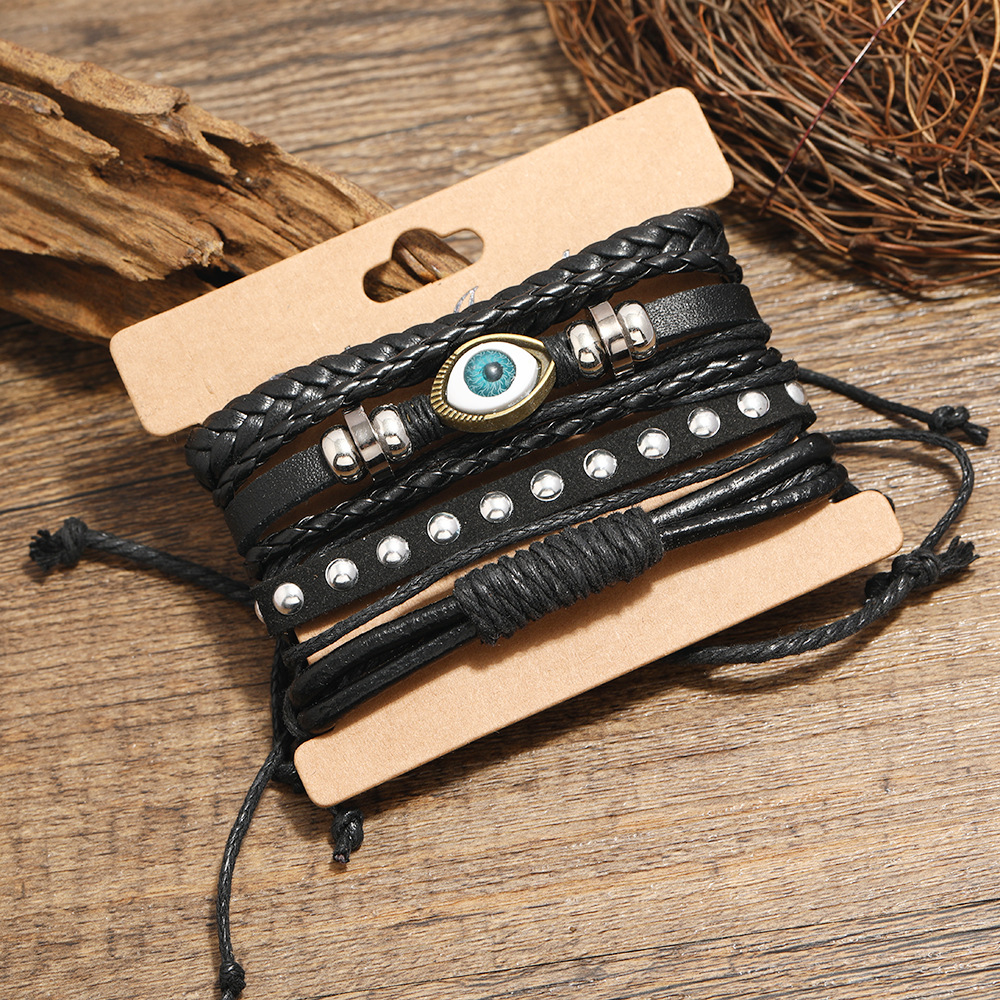 New Woven Combination Bracelet Cross-border Fashion Eyes Cowhide